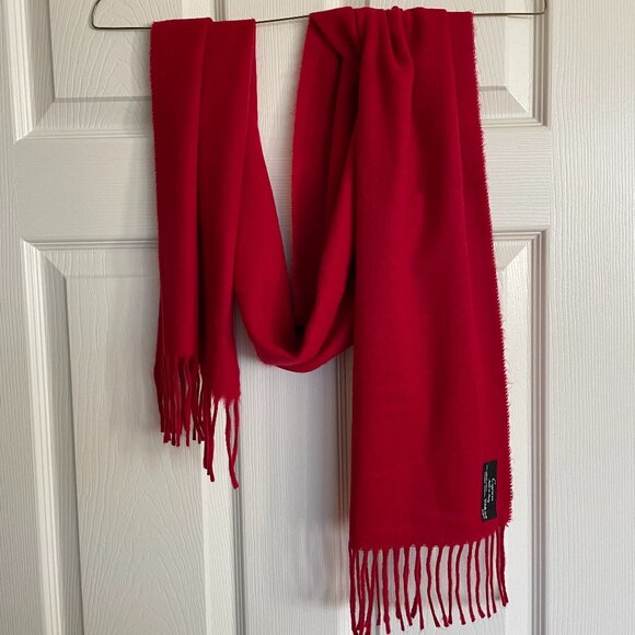Red Cashmere Cejon Fringe Scarf - Picture 5 of 5